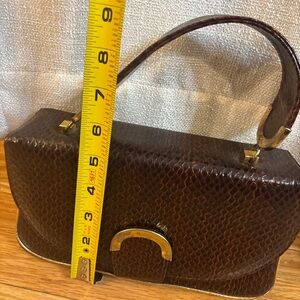 Vintage Life Stride Handbag Brown Faux Snake Skin Brass Toggle Clasp 1960’s